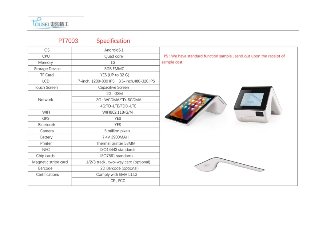 Android Smart POS Terminal with Barcode Scanner and NFC Reader