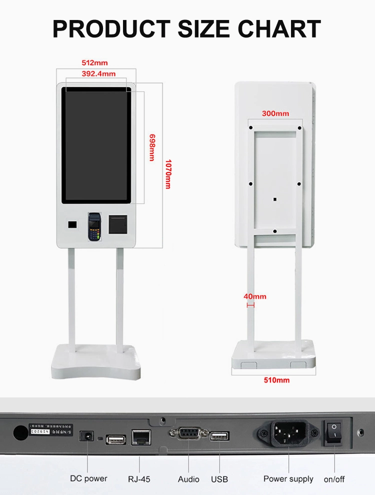 32 Inch Android Touch Screen Floor Standing Kiosk Self Service Menu Order Automated Payment Machine