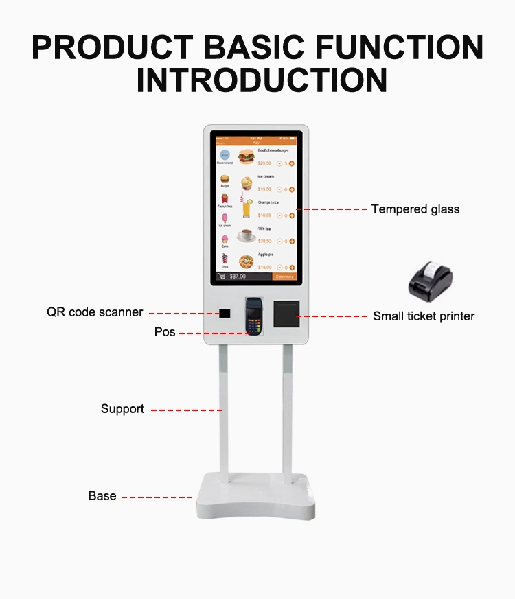 32 Inch Android Touch Screen Floor Standing Kiosk Self Service Menu Order Automated Payment Machine