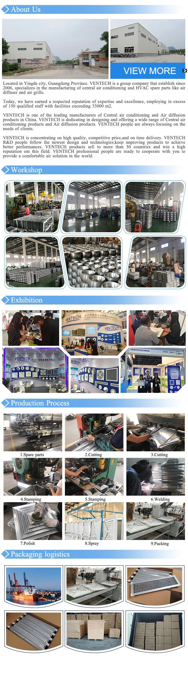 Air Conditioner HVAC Aluminum Return Air Square Ceiling Supply Air Diffuser with Flexible Duct