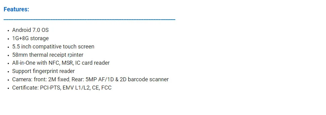 Touch Screen Terminal NFC EMV PCI POS Terminal with Thermal Printer 58mm NFC Barcode Scanner & Fingerprint