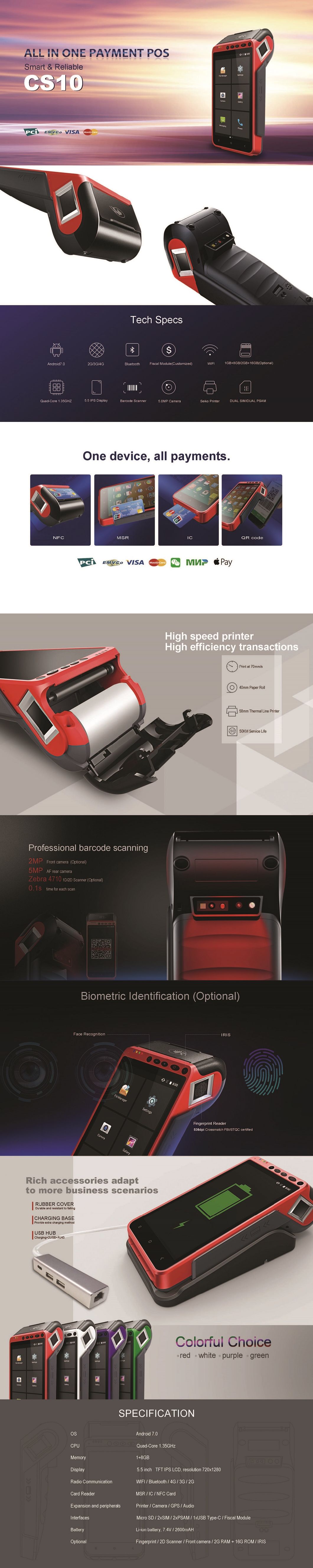 Android Smart POS with Barcode Reader/Fingerprint