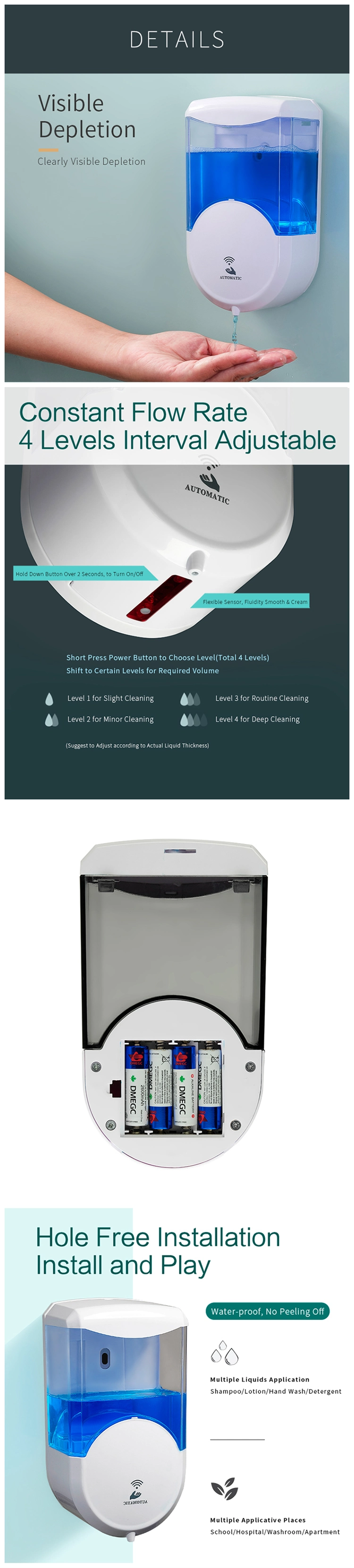 ABS Material Small 1200ml Household Automatic Bathroom Foam Soap Dispenser