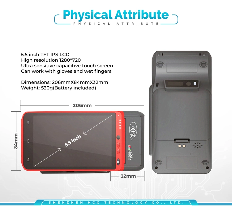 Handheld Portable Biometric Android Fingerprint POS Terminal with Printer & Scanner Hcc-Z100c