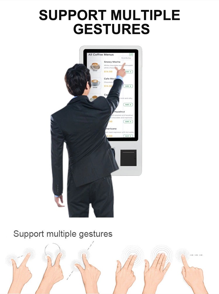 32 Inch Android Touch Screen Floor Standing Kiosk Self Service Menu Order Automated Payment Machine