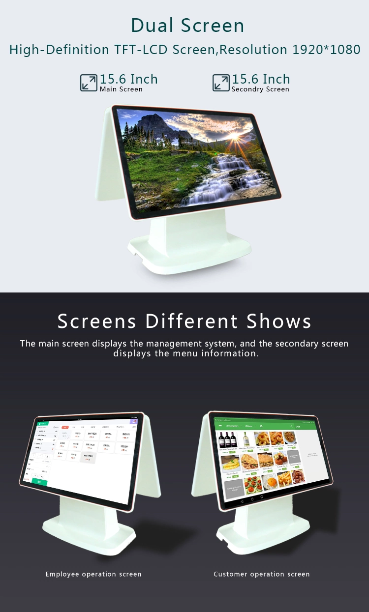 Dual Touch Screen Tablet POS System All in One Cash Payment Billing Electronic Cash Register