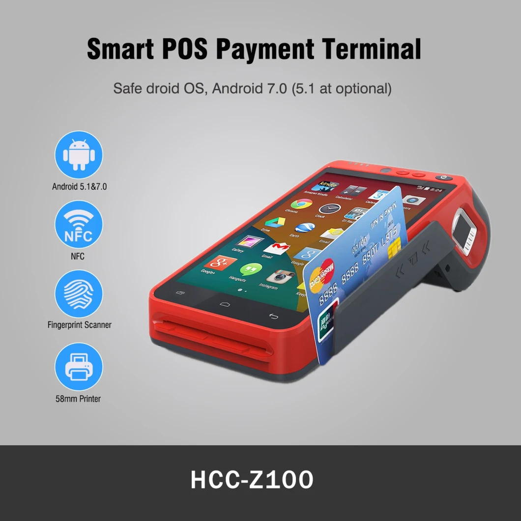 Bluetooth 4G Handheld Android Wireless Portable Offline POS Machine with Printer (HCC-Z100C)