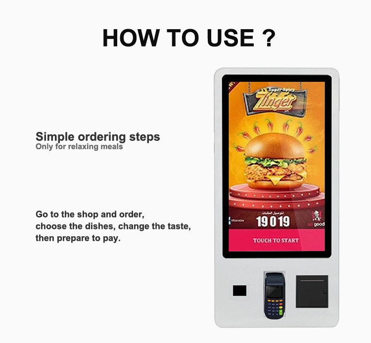 32 Inch Android Touch Screen Floor Standing Kiosk Self Service Menu Order Automated Payment Machine