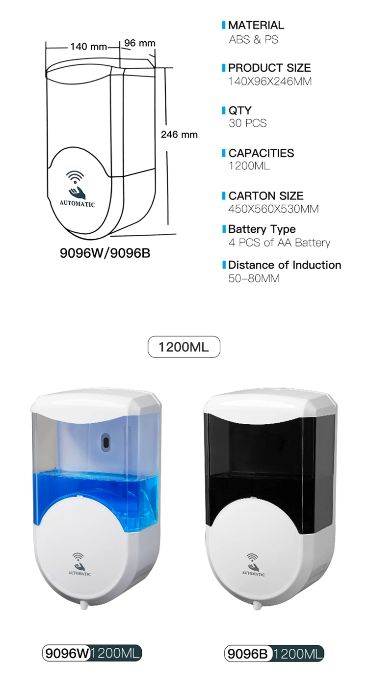 Touchless Automatic Foam Soap Dispenser Wall-Mounted Alcohol Spray Disinfecting 1200ml