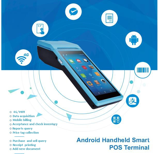 Android 6.0 Handheld Smart POS Terminal 4G /Printer/ Camera