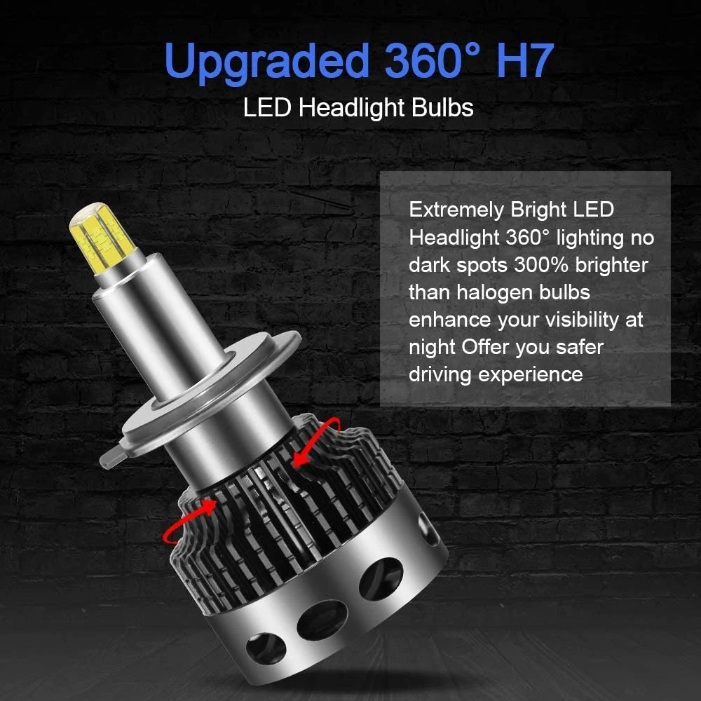 LED Headlight Bulbs 360 Degree 7600lm 6000K Cool White LED Headlights All-in-One Conversion Kit