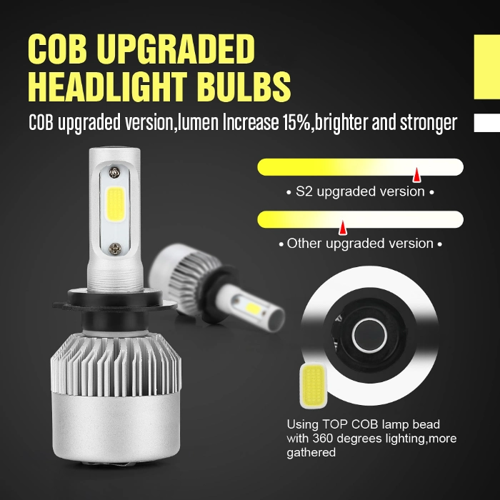 6500K S2 C6 LED Headlights Car Light Bulbs LED H4 H7 COB Chips 9004 9005 9006 Low/High Beam Fog Lamps Headlamp