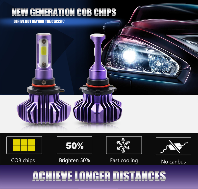 Auto Fanless S9 Headlamp Purple H7 H4 LED Bulb H11 Car Headlights