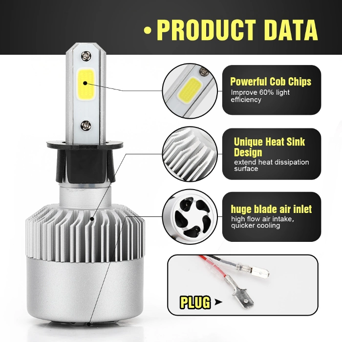 6500K S2 C6 LED Headlights Car Light Bulbs LED H4 H7 COB Chips 9004 9005 9006 Low/High Beam Fog Lamps Headlamp