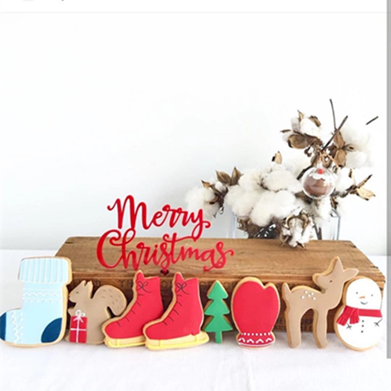 Christmas Tree Reindeer Ornament Merry Christmas Cupcake Toppers Home Party Decor Acrylic Cake Topper Christmas