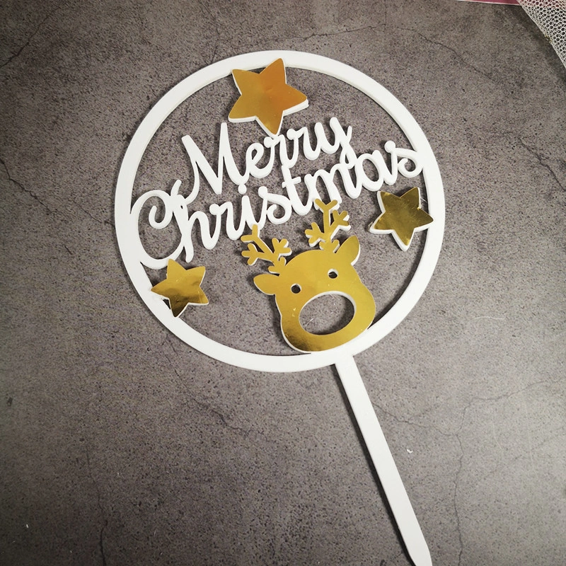 Christmas Tree Reindeer Ornament Merry Christmas Cupcake Toppers Home Party Decor Acrylic Cake Topper Christmas