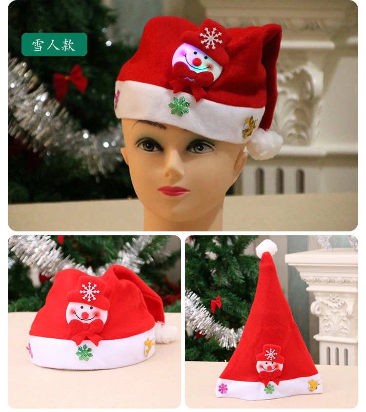 Christmas Decoration New Year LED Light up Felt Children Christmas Hat Santa Claus Hat with Light