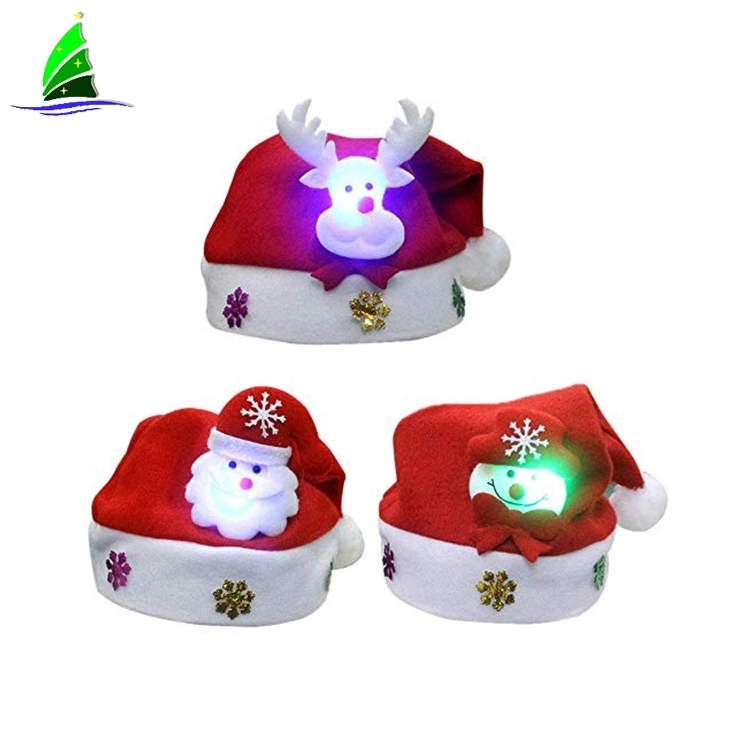 Christmas Decoration New Year LED Light up Felt Children Christmas Hat Santa Claus Hat with Light