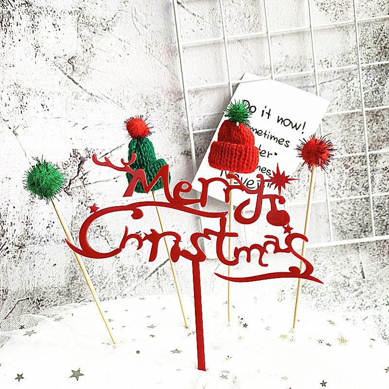 Christmas Tree Reindeer Ornament Merry Christmas Cupcake Toppers Home Party Decor Acrylic Cake Topper Christmas