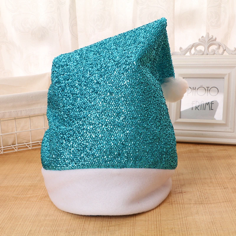 Customized New Christmas Decorations Ornaments Santa Hat Flashing Shiny Glitter Christmas Hat