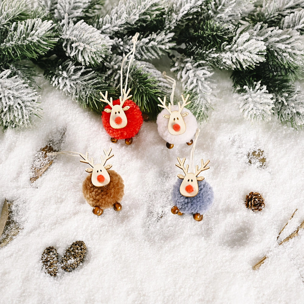 Cute Felt Wooden Elk Christmas Tree Decorations Hanging Pendant Deer Craft Ornament Christmas Decorations for Home New Year 2021