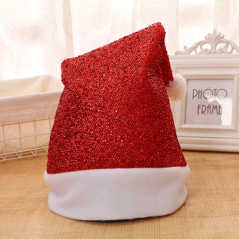 Customized New Christmas Decorations Ornaments Santa Hat Flashing Shiny Glitter Christmas Hat