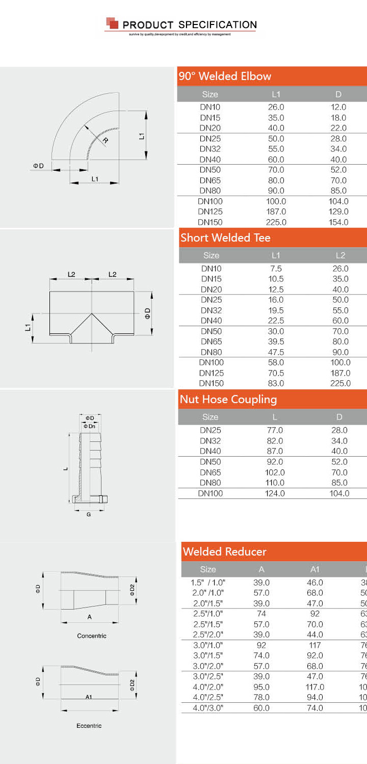 2" SS304 Pipe Fittings Stainless Steel 13mhh Clamp Sets