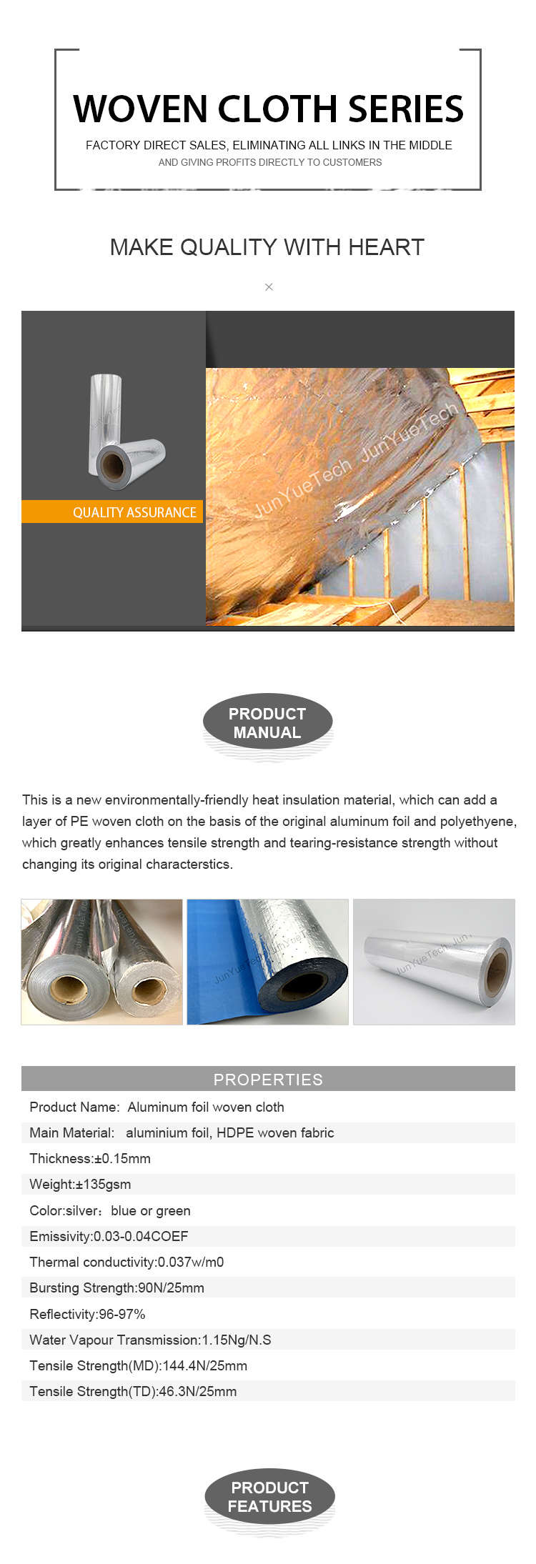 Heat Insulation Vapor Barrier/Reflective Radiant Foil Heat Barrier Insulation Material/Radiant Barrier Insulation