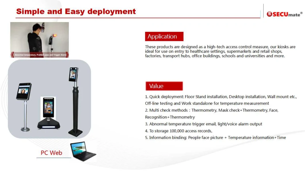 Touchless Fever Alert High Temperature Screening Terminal with Face Recognition Access Control and Temperature Measurement