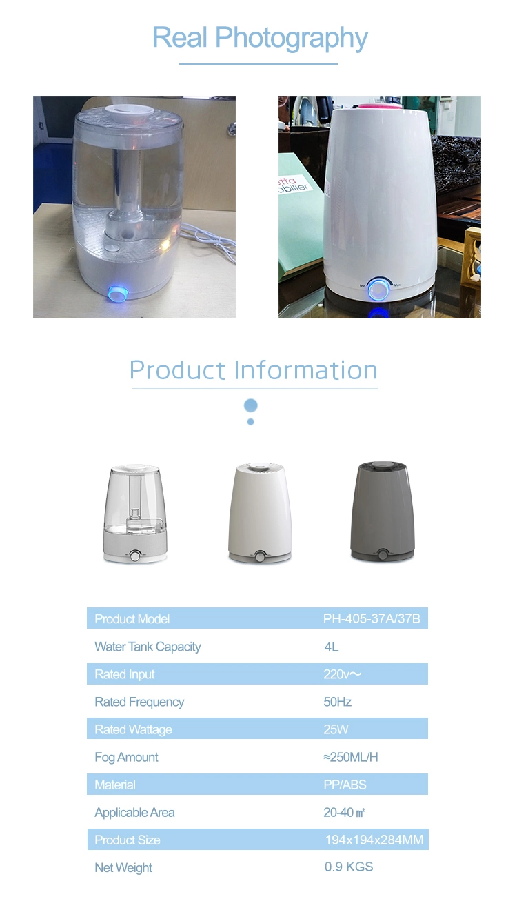 Top Fill Ultrasonic Humidifier 4L Ultrasonic Humidifier with LED Light and Aroma Diffuser