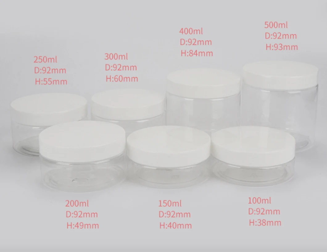 250g Transparent Pet Plastic Cream Jar with Aluminium Cap / Plastic Cap