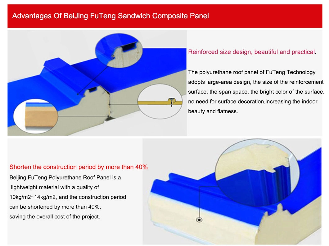 Fire-Retardant Polyurethane Edge Building Materials Roof Board Glass Wool Sandwich Wall Panel