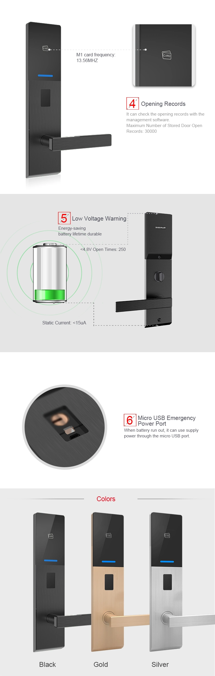 Competitive Price High Security Lock Cylinder Us American Standard Economic Hotel Smart IC Door Lock