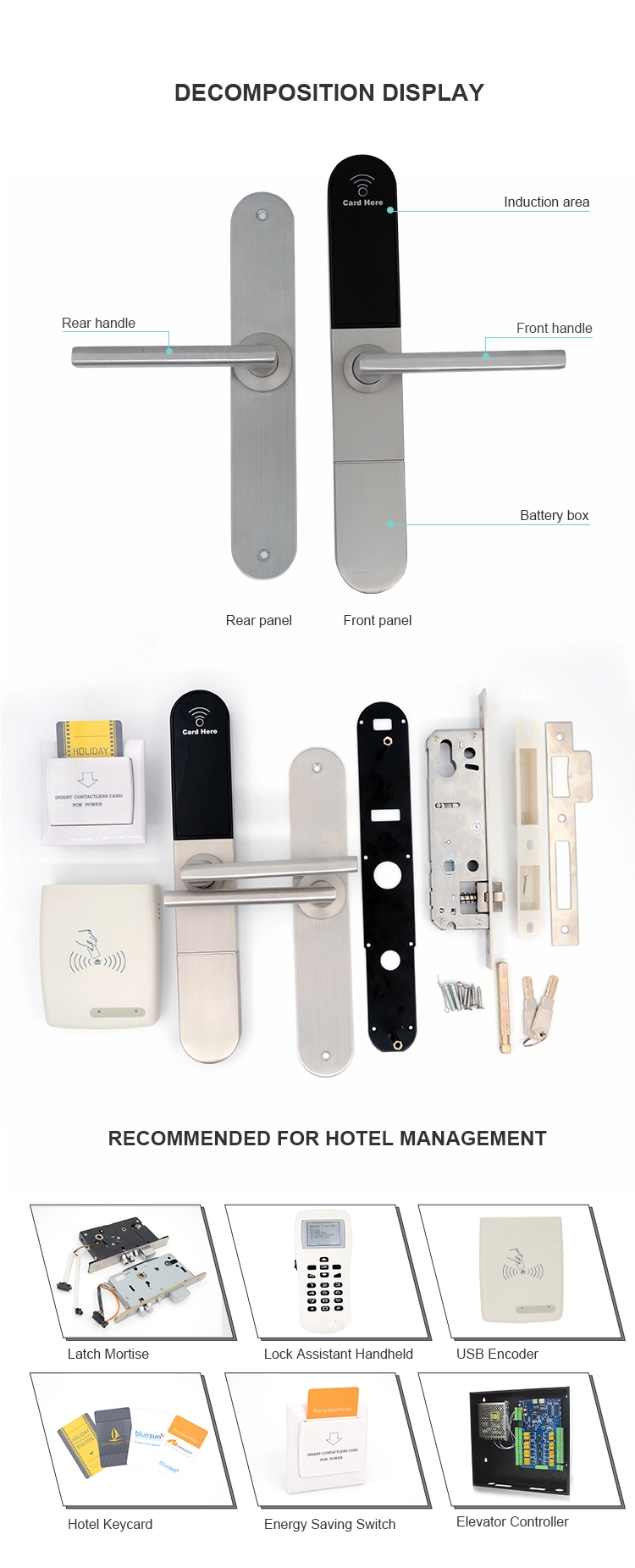 E918 RF Card Electronic Door Handle Lock, Smart RFID Hotel Door Lock System Price