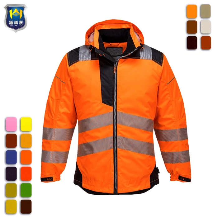 Hi Vis ANSI Waterproof Raincoat Hooded Reflective Mens Waterproof Jacket