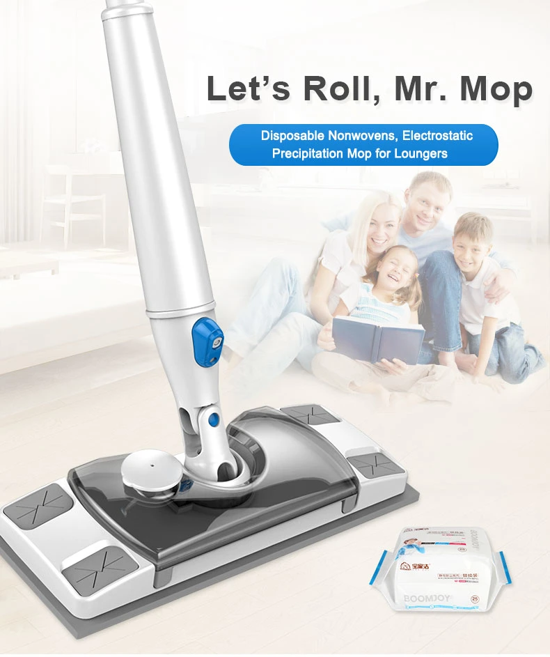 Boomjoy Classic Non-Woven Fabric Flat Mop with Telescopic Steel Rod 360 Spin Mop Cleaning Tools