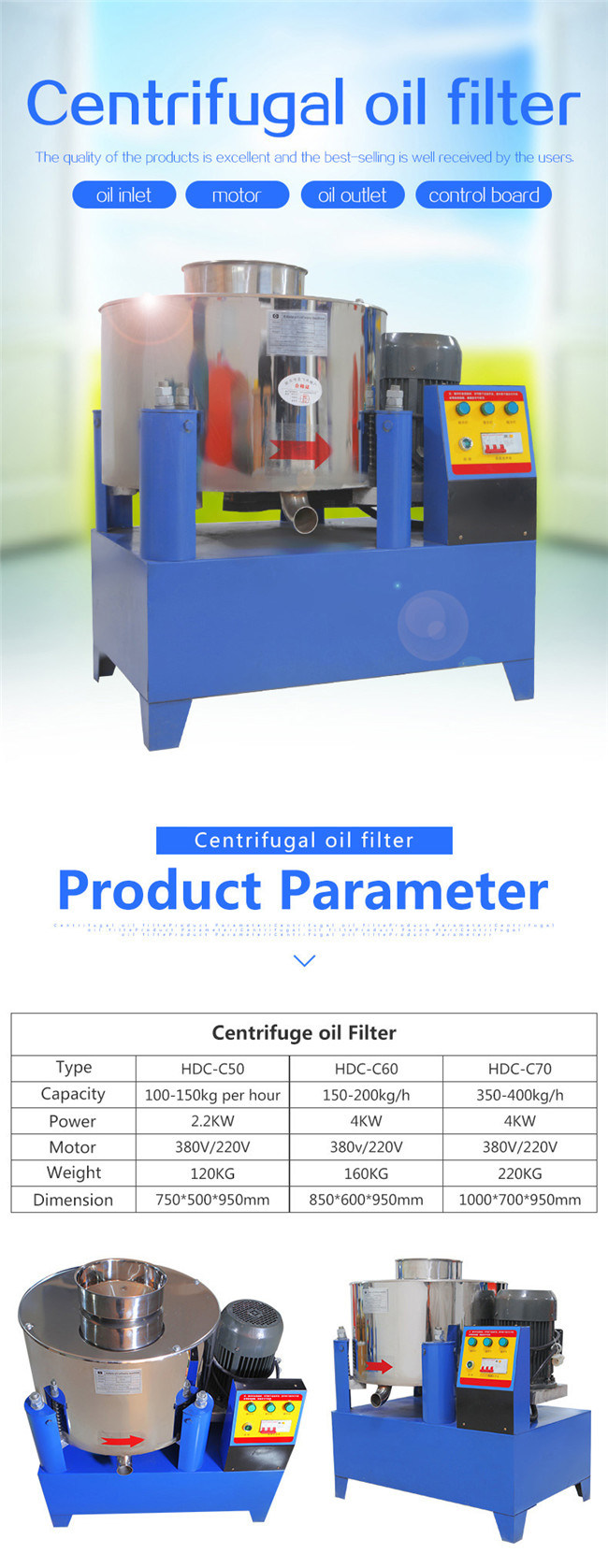 High Quality Centrifugal Sunflower Seeds Oil Filter Machine Malaysia Oil Filter
