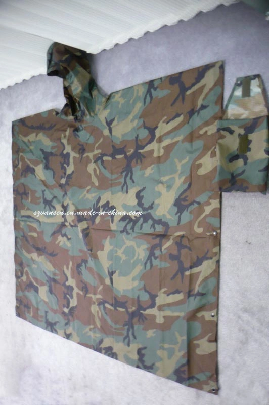 Military Woodland Camouflage Rain Poncho with Hood