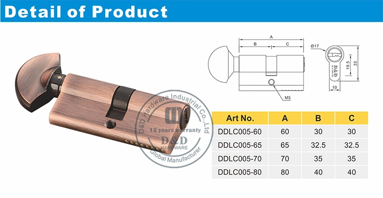 Euro Thumb Turn Door Cylinder Lock with 3 Keys