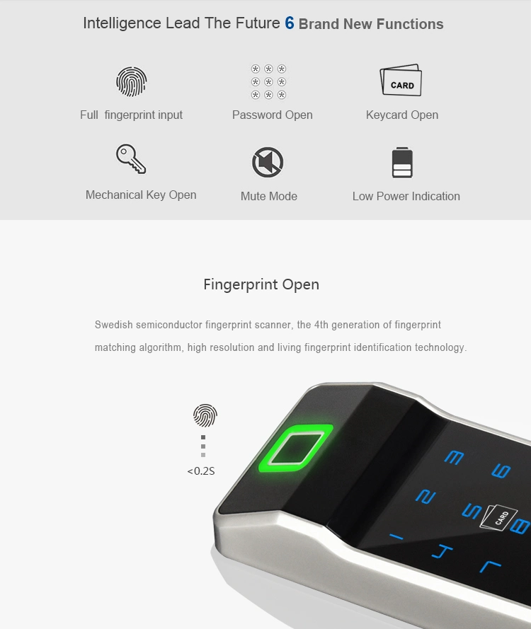 Electronic Biometric Fingerprint Door Lock Keyless Digital Door Lock Fingerprint +Password + Cards+ Mechanical Keys for Home