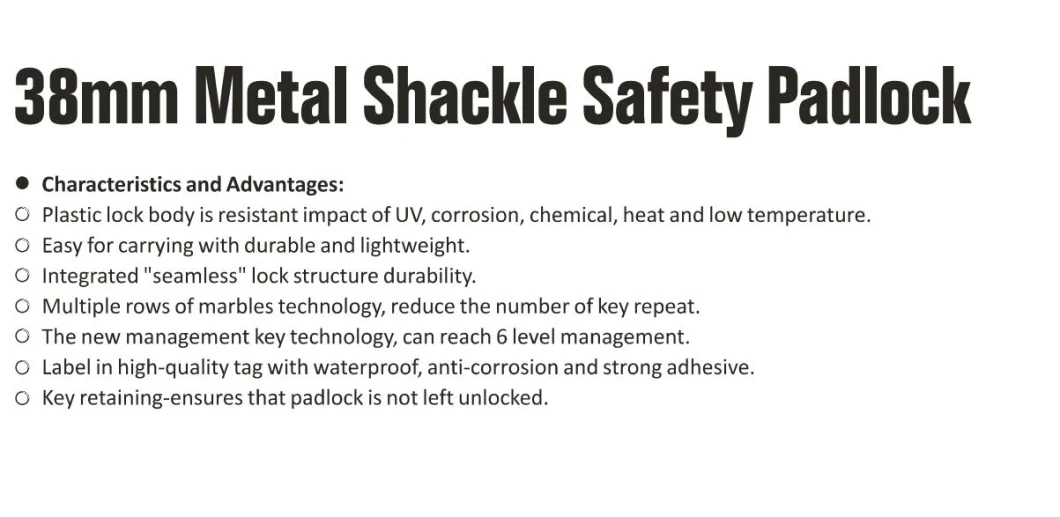 GS-8522 Metal Shackle Safety Padlock, 38mm Metal Schackl Safety Padlock, High Quality Safety Padlock