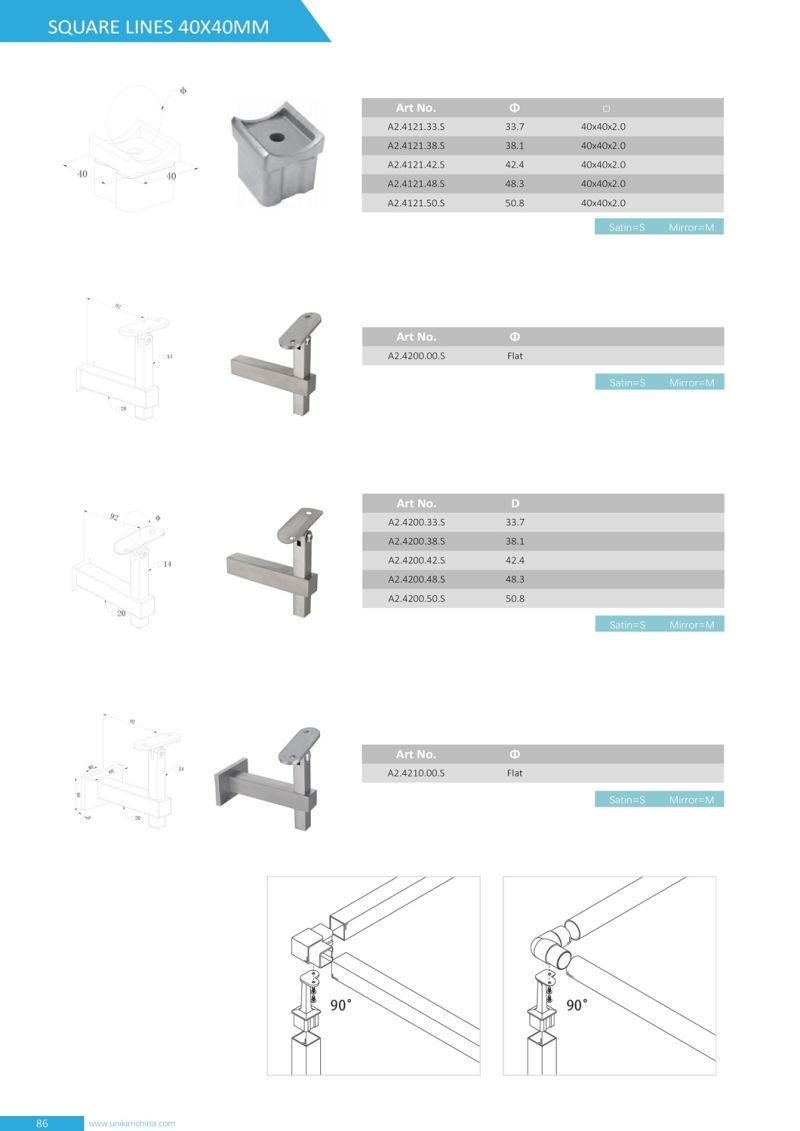 Reliable Factory Stainless Steel Square Tubing Railing Accessories for Handrails