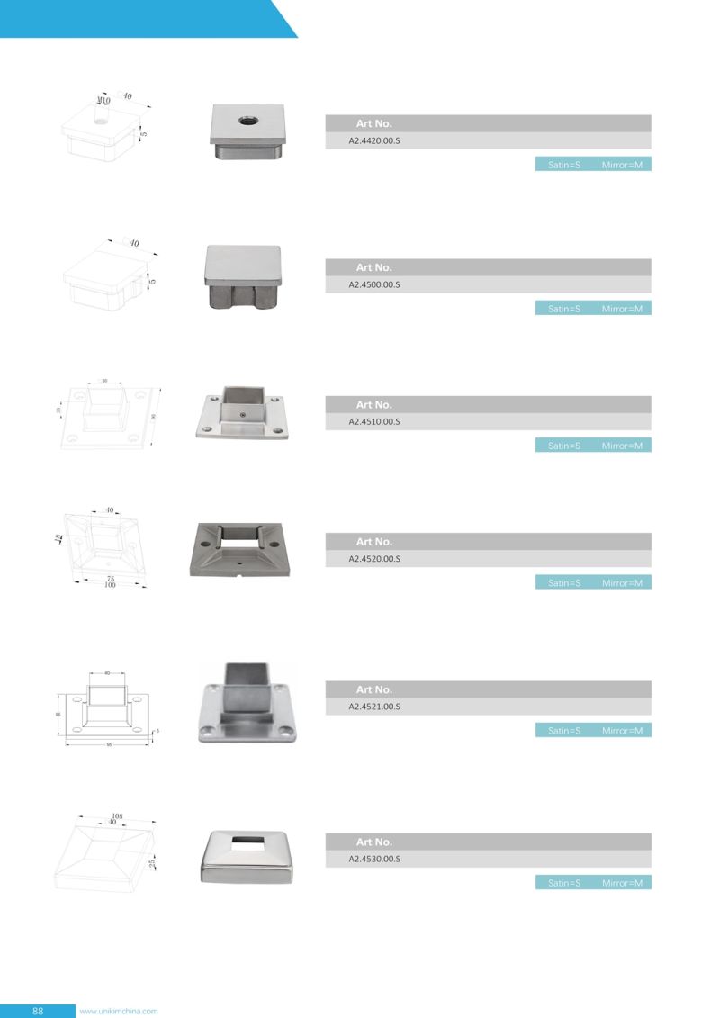 Reliable Factory Stainless Steel Square Tubing Railing Accessories for Handrails