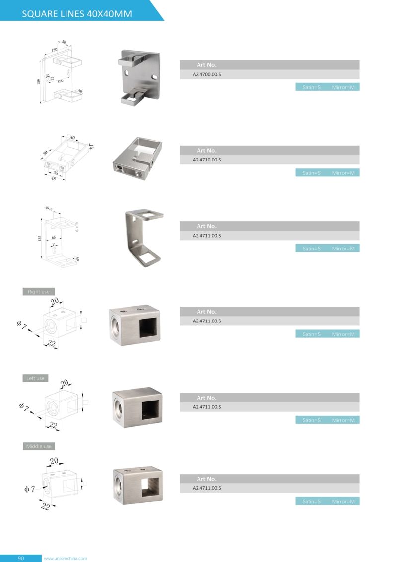 Reliable Factory Stainless Steel Square Tubing Railing Accessories for Handrails