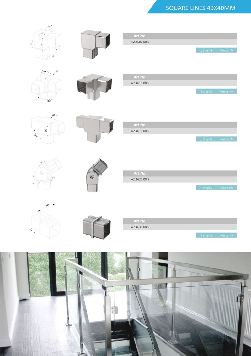 Reliable Factory Stainless Steel Square Tubing Railing Accessories for Handrails