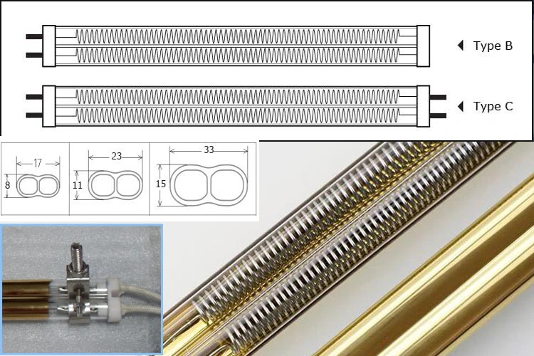 Carbon Fiber Tube Type Quartz Infared Heater Lamp 1500W