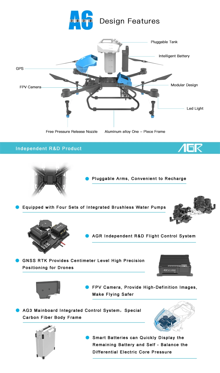 6kgs Agriculture Spraying Drone Carbon Fiber 4 Rotors Drone Sprayer Uav for Farmer