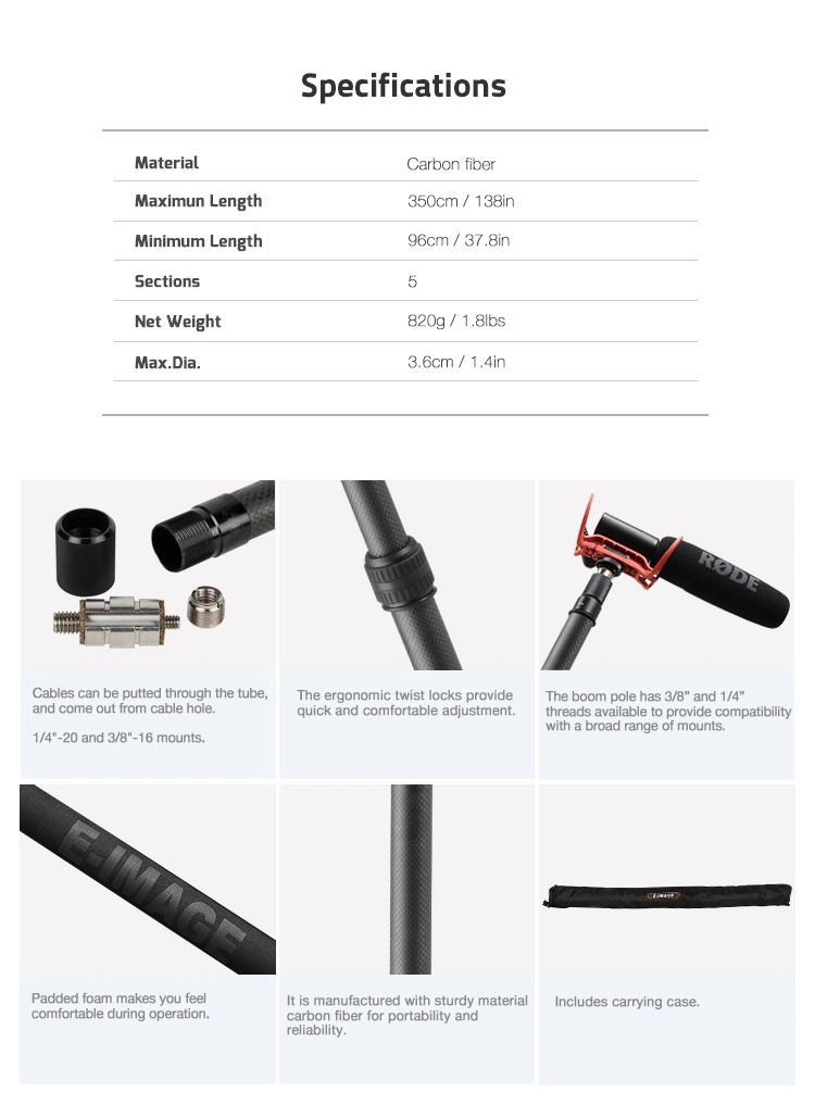 E-Image 5 Section 3.5 Meters Carbon Fiber Telescoping Boom Pole (BC12)