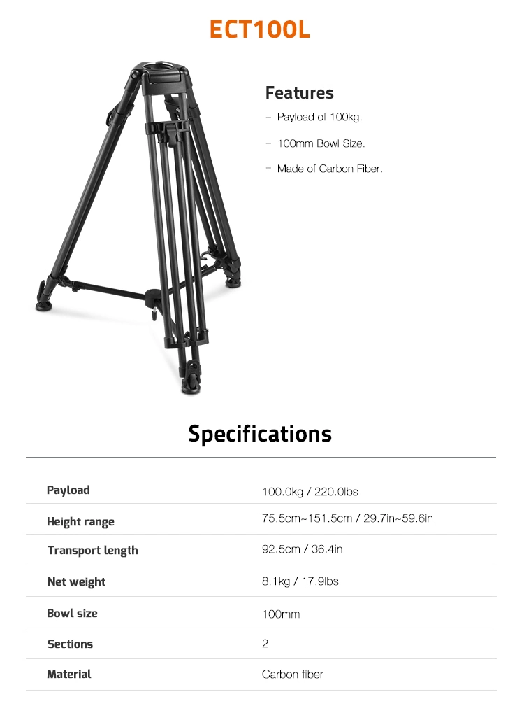 E-Image Carbon Fiber Heavy Duty Video Tripod Kit with Ground Spreader (EG25C PLUS)