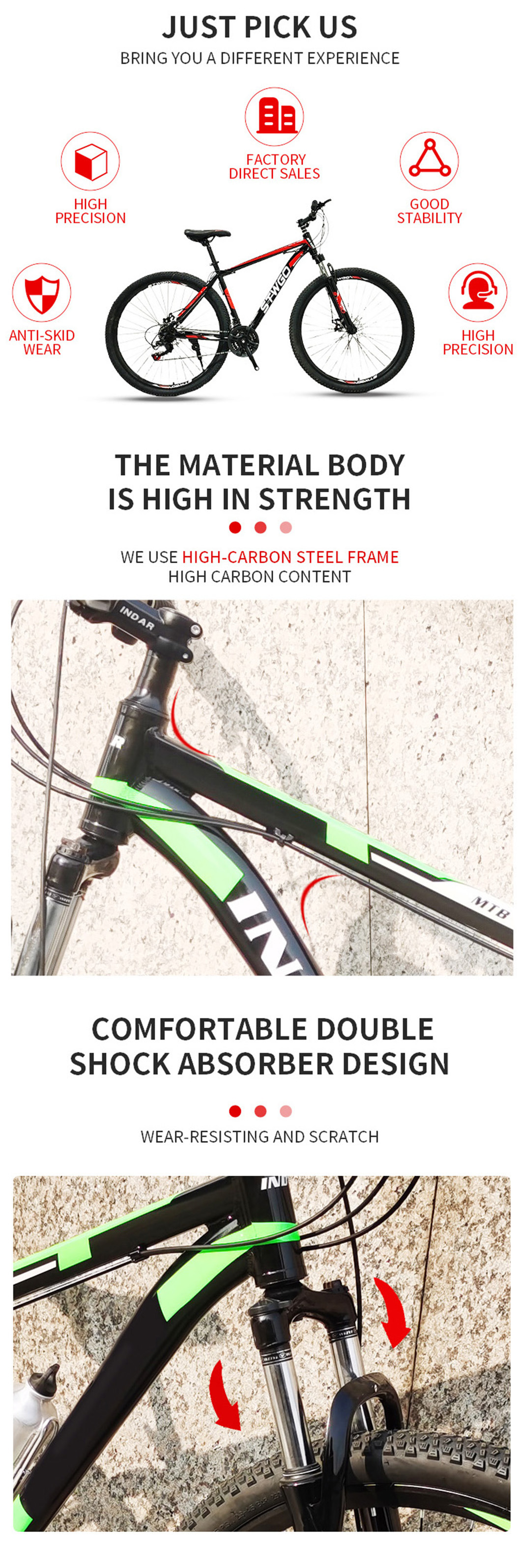 Stock 29 Inch Carbon Steel Alloy Mountain Bike/29er Carbon Fiber Frame MTB Mountain Bicycle /26'' Carbon MTB Bike